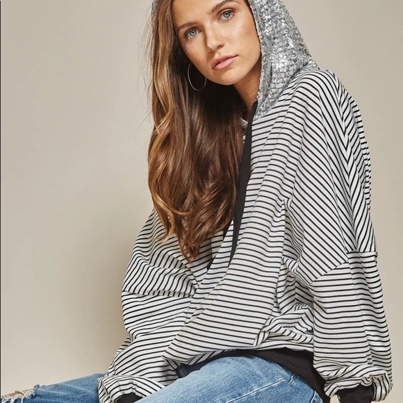 Sequin Hoodie Lightweight Sweatshirt - Picture 2 of 8